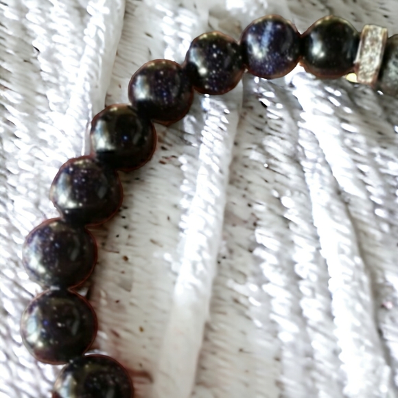 Sparkling Black Goldstone & Lava Rock Handmade Bracelet with Silver Accents. - Picture 5 of 10
